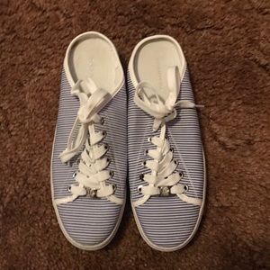 Blue and white slip on shoes